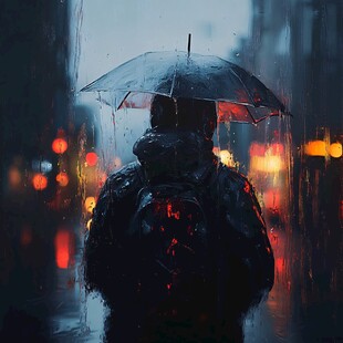 夜晚雨中行走的人