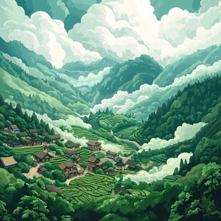 茶园风光插画