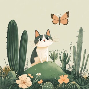 花园里的猫咪插画
