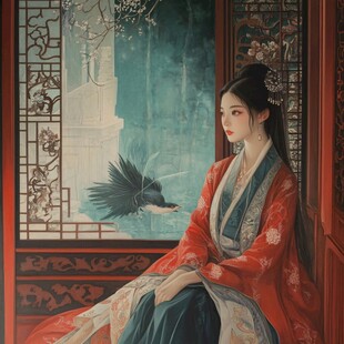 倚栏的古风美女