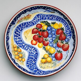 青花盘新鲜水果