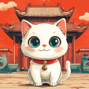 文创插画发财猫卡通猫