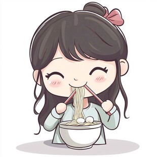吃面条的卡通女孩