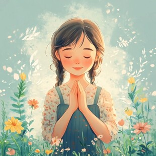 少女祈祷插画