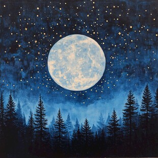 手绘雪夜风景无框画