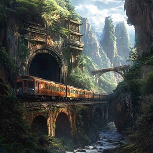 穿越峡谷的列车