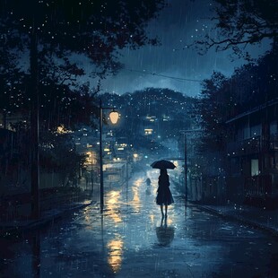 夜雨赶路的女人