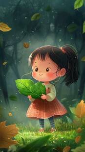 森林里的小女孩插画