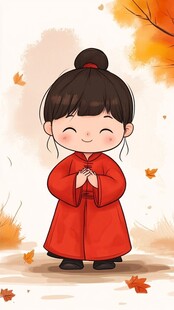 卡通红色汉服女孩