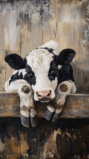 奶牛油画