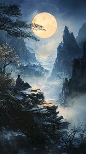 意境图片星月山川挂图