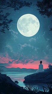 禅境秋夜极品意境插画