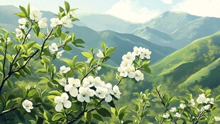 唯美梨花插画