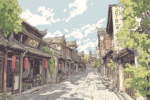 束河古镇插画