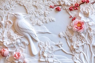 3d立体浮雕花鸟