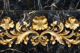 轻奢金色牡丹花线条