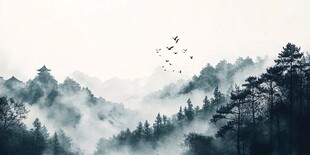 楼阁山水意境画