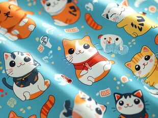 泳池小猫原创插画图案