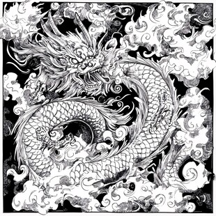 黑白线稿龙