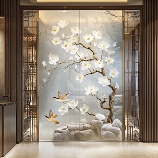 酒店客厅走廊梅花花鸟