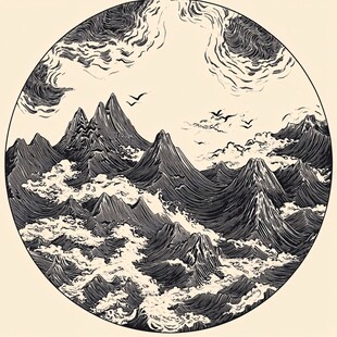 古风海浪包装插画