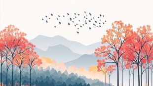 新中式泼墨红叶山水画