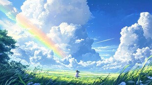 彩虹蓝色白云绿地