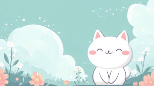 春天猫咪樱花插画壁纸