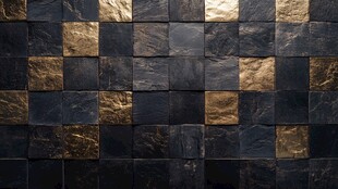 深蓝色拼接石片墙