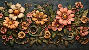 3d立体浮雕花卉花鸟