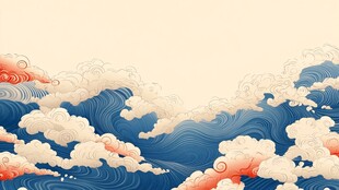 海浪仙鹤云纹中式背景