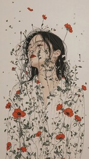 刺桐花女插画