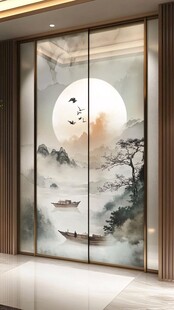 玻璃屏风山水画