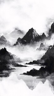 墨染山河水墨画