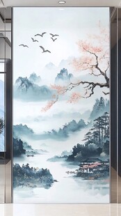 玻璃屏风山水画