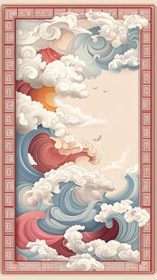 海浪仙鹤云纹中式背景