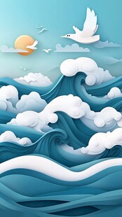 古风海浪包装插画