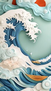 古风海浪包装插画