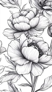 黑白手绘花