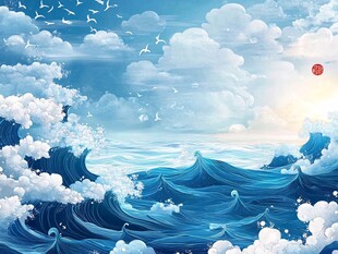 古风海浪包装插画