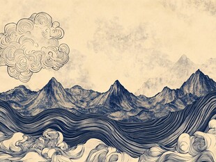 高端山水线包装插画