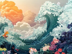海洋海浪花插画