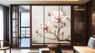 手绘荷花镶嵌硬包