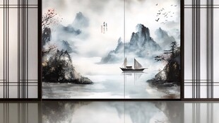 大气山河屏风
