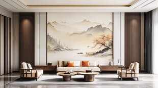 新中式轻奢客厅背景墙
