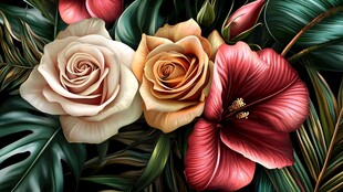 田园风热带树叶花朵