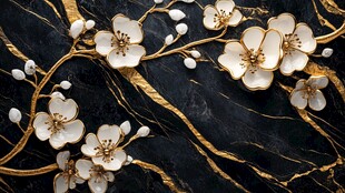 轻奢金色牡丹花线条