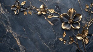 轻奢金色牡丹花线条