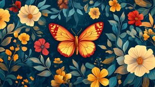 蝶恋花橙色蝴蝶背景