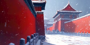 手绘故宫雪景